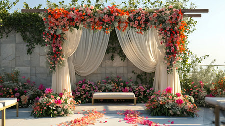 indian wedding stage decoration with flower arrangementsの素材