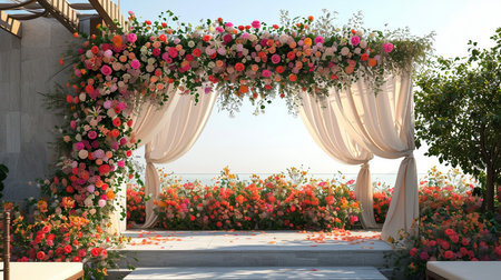 indian wedding stage decoration with flower arrangementsの素材