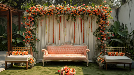 indian wedding stage decoration with flower arrangementsの素材