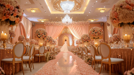 indian wedding stage decoration with flower arrangementsの素材