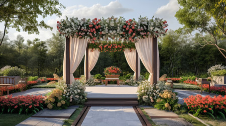 indian wedding stage decoration with flower arrangementsの素材