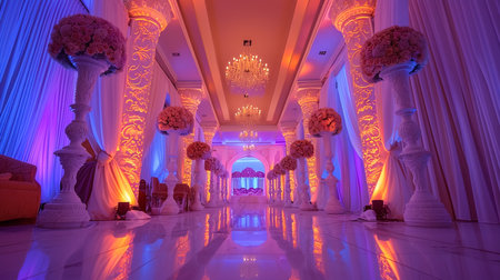 indian wedding stage decoration with flower arrangementsの素材