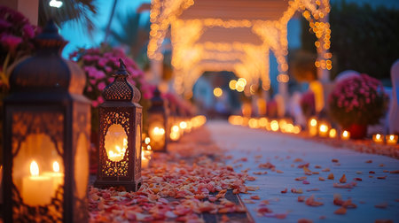 indian wedding stage decoration with flower arrangementsの素材