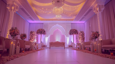 indian wedding stage decoration with flower arrangementsの素材