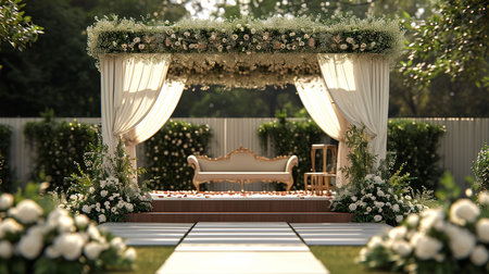 indian wedding stage decoration with flower arrangementsの素材
