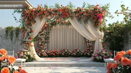 indian wedding stage decoration with flower arrangementsの素材