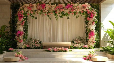 indian wedding stage decoration with flower arrangementsの素材