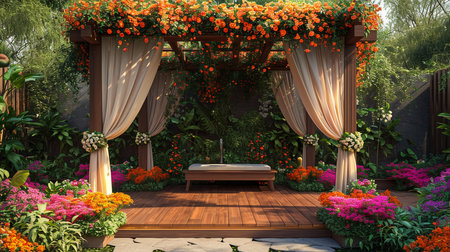 Luxury Wedding Arch with floral decorations in the form of big vases and bouquets, tall white backdrop and tall flowers postの素材
