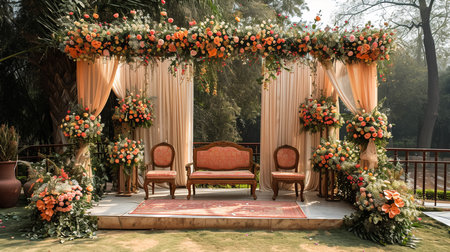 indian wedding stage decoration with flower arrangementsの素材