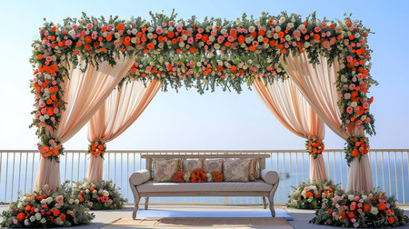 indian wedding stage decoration with flower arrangementsの素材