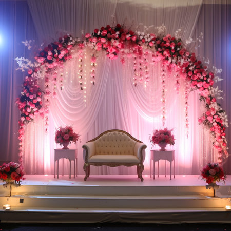 luxury stage decoration with lovely flowersの素材