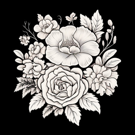 roses. ink hand drawn flowers isolated on white backgroundの素材