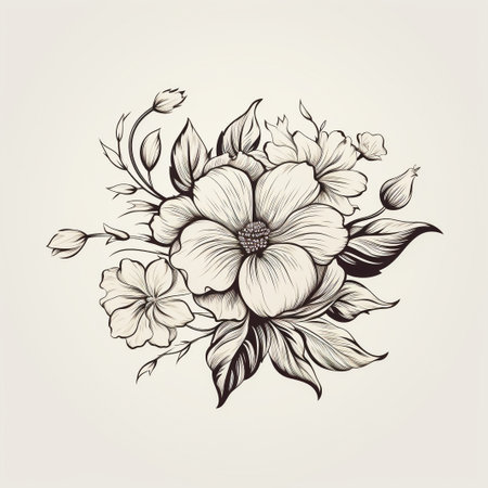 roses. ink hand drawn flowers isolated on white backgroundの素材