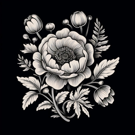 roses. ink hand drawn flowers isolated on white backgroundの素材