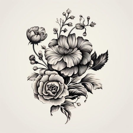 roses. ink hand drawn flowers isolated on white backgroundの素材