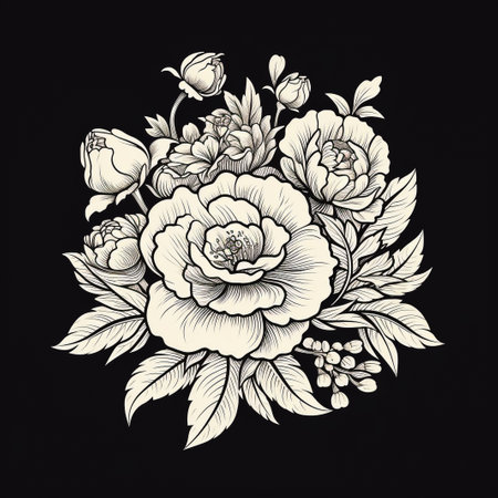 roses. ink hand drawn flowers isolated on white backgroundの素材
