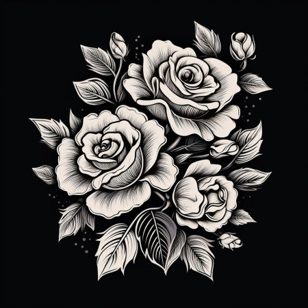 roses. ink hand drawn flowers isolated on white backgroundの素材