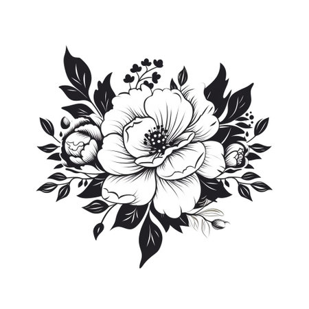 Hand drawn garden rose flower isolated on white backgroundの素材