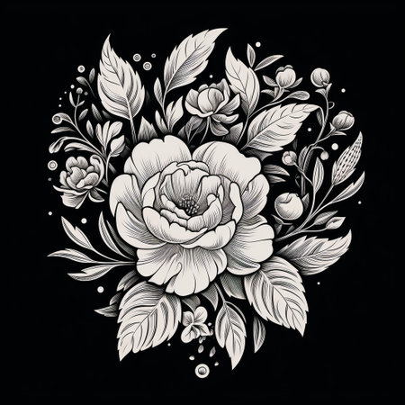 roses. ink hand drawn flowers isolated on white backgroundの素材