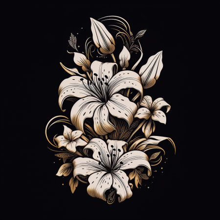 Hand drawn bunch with rose flowers and small gypsophila isolated on white background. Pencil drawing monochrome elegant floral composition in vintage style, t-shirt, tattoo design.の素材
