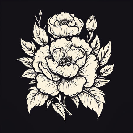 roses. ink hand drawn flowers isolated on white backgroundの素材