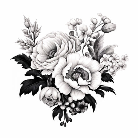Hand drawn garden rose flower isolated on white backgroundの素材