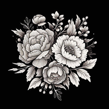 roses. ink hand drawn flowers isolated on white backgroundの素材