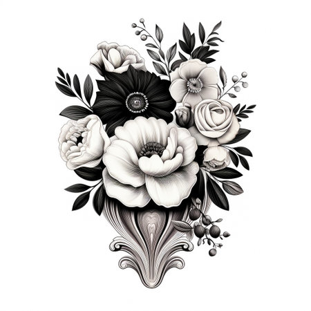 Hand drawn garden rose flower isolated on white backgroundの素材