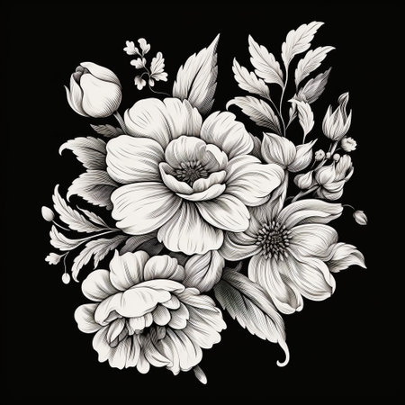 Watercolor black and white roses. Bouquet of roses. Rose bush. Beautiful flowers.の素材