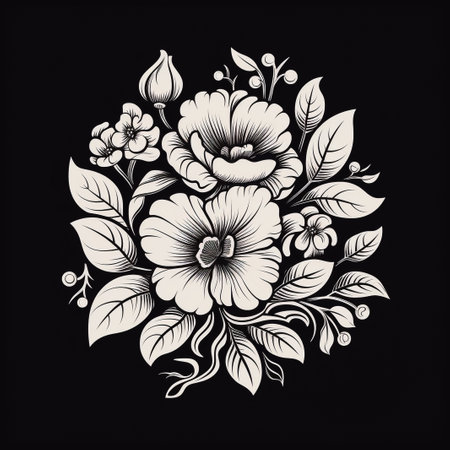 roses. ink hand drawn flowers isolated on white backgroundの素材