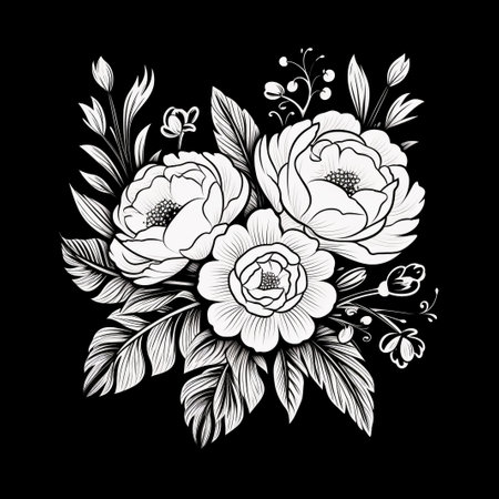 roses. ink hand drawn flowers isolated on white backgroundの素材