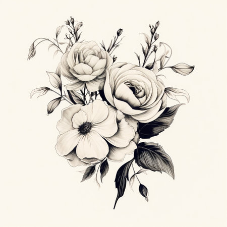 roses. ink hand drawn flowers isolated on white backgroundの素材