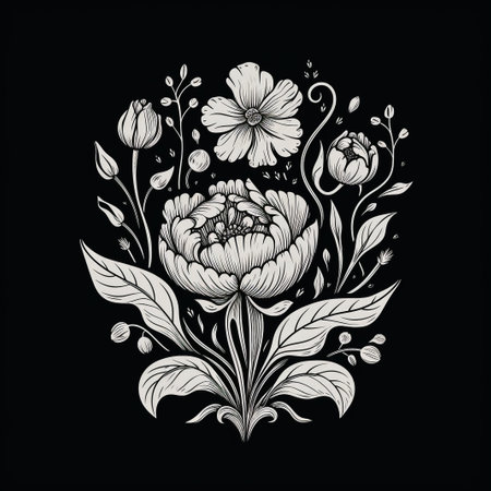 roses. ink hand drawn flowers isolated on white backgroundの素材