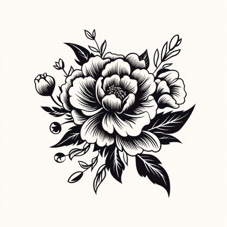 roses. ink hand drawn flowers isolated on white backgroundの素材