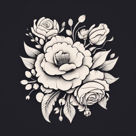 roses. ink hand drawn flowers isolated on white backgroundの素材