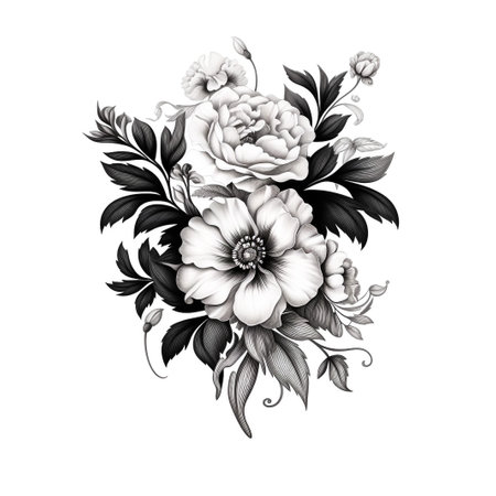 Hand drawn garden rose flower isolated on white backgroundの素材