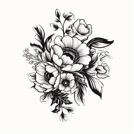 Hand drawn garden rose flower isolated on white backgroundの素材