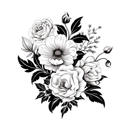 Hand drawn garden rose flower isolated on white backgroundの素材