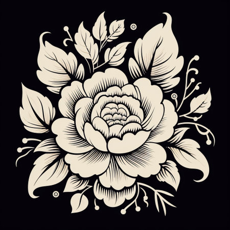 Hand drawn garden rose flower isolated on white backgroundの素材