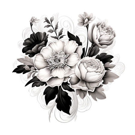 Hand drawn garden rose flower isolated on white backgroundの素材