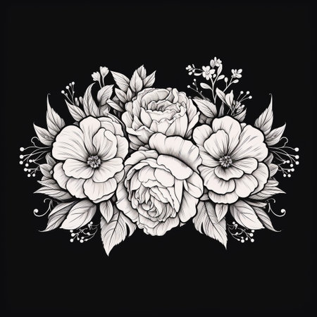 Watercolor black and white roses. Bouquet of roses. Rose bush. Beautiful flowers.の素材