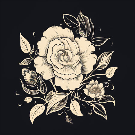 Hand drawn garden rose flower isolated on white backgroundの素材