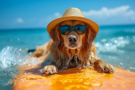 chihuahua dog at the ocean shore beach wearing red funny sunglasses smiling at cameraの素材