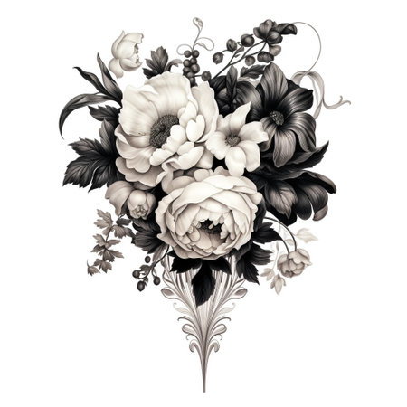 Hand drawn garden rose flower isolated on white backgroundの素材