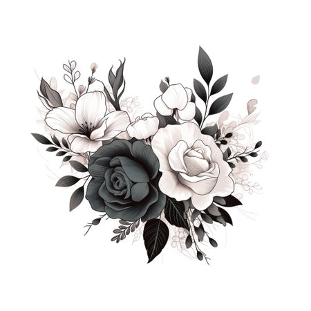 Hand drawn garden rose flower isolated on white backgroundの素材
