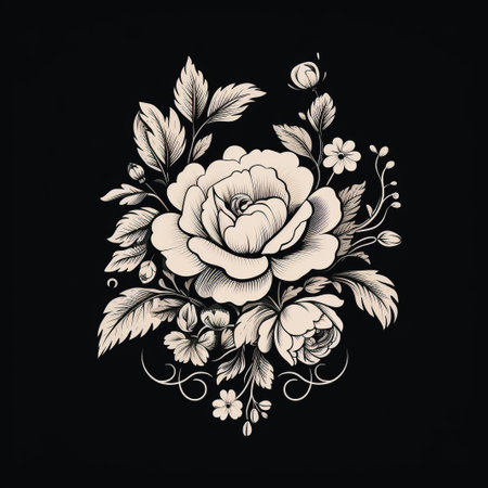 roses. ink hand drawn flowers isolated on white backgroundの素材
