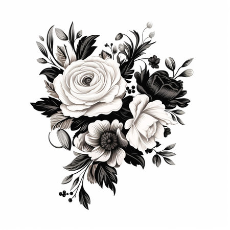 Hand drawn garden rose flower isolated on white backgroundの素材