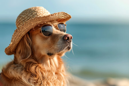 jack russell dog surfing on a wave , on ocean sea on summer vacation holidays, with cool sunglasses and flower chainの素材