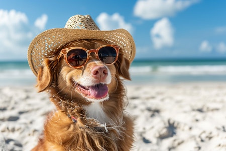 jack russell dog surfing on a wave , on ocean sea on summer vacation holidays, with cool sunglasses and flower chainの素材