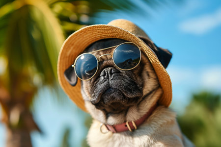 jack russell dog surfing on a wave , on ocean sea on summer vacation holidays, with cool sunglasses and flower chainの素材